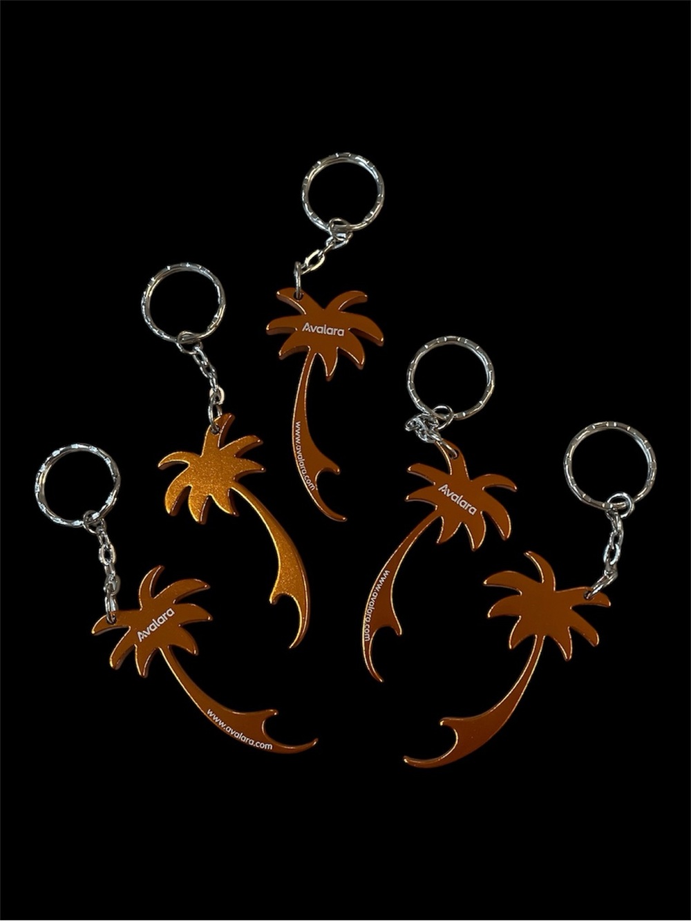 Bundle of 5 - Palm Tree Bottle Opener Keychain - Metallic Orange